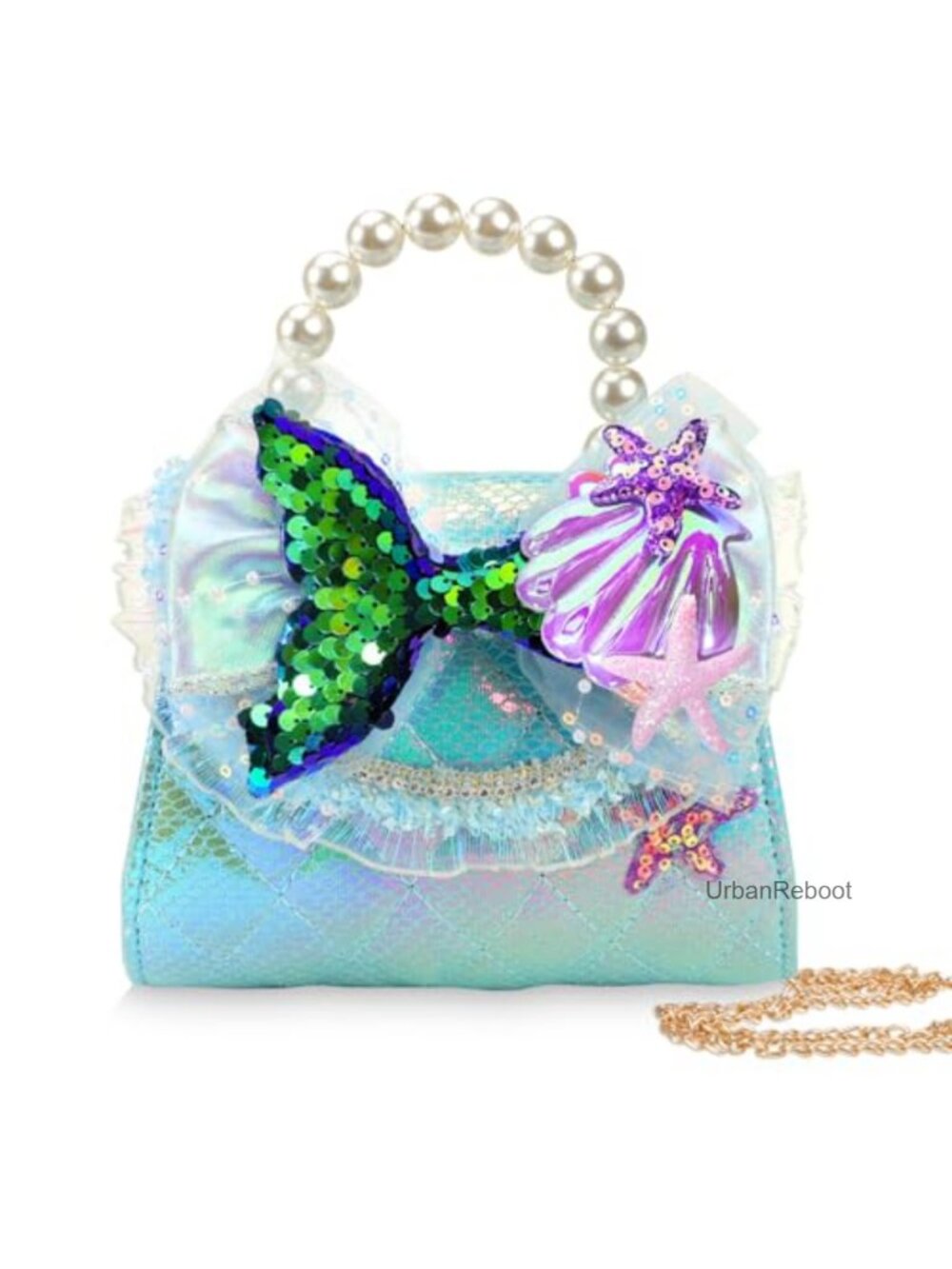 Girls Mermaid Tail Purse PU Leather Crossbody Handbag Adjustable Chain Strap